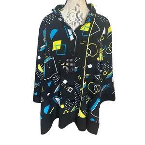 Ali Miles Abstract Geometric Black Tunic XL Memphis Artsy Button Down Lagenlook